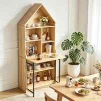 Bureau d'artisanat pliable moderne de 73,22 po avec étagères de rangement et bibliothèque escamotable pour bureau à domicile et salon en bois