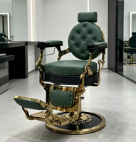 Orientalischer Klassiker Eleganter Grün-Goldener Friseurstuhl Verstellbarer Mehrzweck-Hydraulik-Stuhl