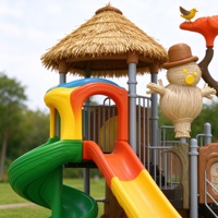 Structure de jeu extérieure pour maternelle avec toboggan, cadre en acier galvanisé 7,0 x 5,0 x 4,8 m, pour parc préscolaire