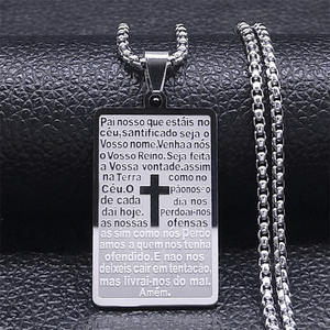 Collar con Cruz Cristiana <span class=keywords><strong>de</strong></span> Jesús, Versículo Bíblico, Oración, para Mujeres y Hombres, Acero Inoxidable, Joyería Religiosa Católica - Product Image 3