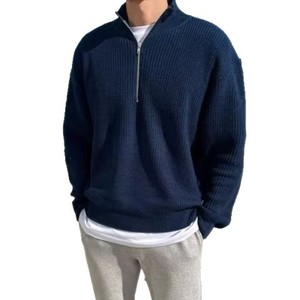 Pull en tricot personnalisable à col mi-haut zippé, style rétro américain, coupe ample, manches longues pour homme, commande minimum 1 pièce - Product Image 4