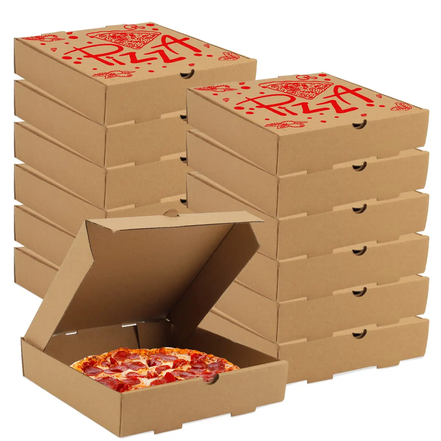 Kuoshi wadah cetak Takeaway Pizza 7.3X7.3X1.6 "produsen kotak Pizza kardus Kraft dengan Logo kustom