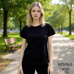 HDJ Camiseta de manga corta con cuello redondo para mujer, Top informal de algodón, talla grande, transpirable, H7019-2 - Product Image 2