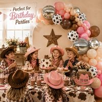 Kit d'arche de ballons imprimé vache, guirlande de ballons western cowgirl avec ballons disco pour décorations de fête d'anniversaire sur le thème du rodéo