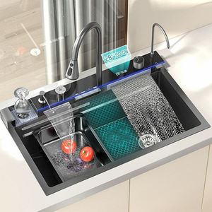 LED-Digital-Nano-Handgefertigte Moderne Einzelbecken-Küchenspüle aus Edelstahl mit Wasserfall und Multifunktions-Smart-Funktionen - Product Image 2