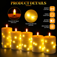 Guirlande lumineuse à LED blanc chaud effet flamme, finition mate, en cire de paraffine, télécommande, alimentée par piles, sans feu, pour Noël et Pâques