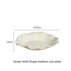 <span class=keywords><strong>Assiette</strong></span> en céramique blanche en forme de coquille d'huître, fabriquée à la main, jetable, pour les fêtes, les restaurants, les plats de fruits de mer, les salades, les sashimis - Product Image 6