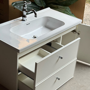 Customizable 2026 new ceramic integrated basin French rubber wood bathroom <b>cabinet</b> - Product Image 4