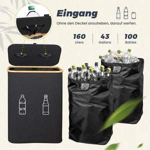 Cesta de Lavanderia Retangular 160L com Tecido Material 2 Compartimentos para Depósito Garrafas Coleta Recipiente com Tampa - Product Image 5