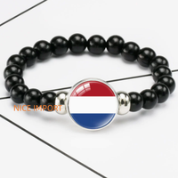 Bracelet perlé élastique noir drapeau néerlandais, accessoire patriotique tendance pour hommes et femmes, best-seller