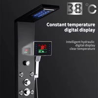 Panneau de douche thermostatique mural avec affichage numérique LED, en acier inoxydable brossé, jets de pluie et de pulvérisation, design moderne