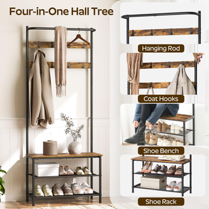 Hallway Furniture Modern Steel & Plastic Hanger Stand Shoe and Coat <b>Rack</b> with 5 Hooks for Bedroom and Hotel Use - Product Image 6