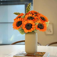 Tournesols artificiels 50 cm, fleurs artificielles 1 pièce à longue tige avec feuilles, tournesols en soie pour décoration extérieure, fêtes, mariages, bricolage