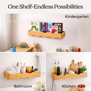 <b>Pine</b> Wood Children's Bookshelf Wall Mounted Floating <b>Shelf</b> For Kids Picture Books Storage 2 Tier - Product Image 4