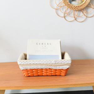 Rattan Woven <b>Storage</b> <b>Basket</b> <b>Rectangle</b> Natural Wood Color Eco-Friendly Desktop Organizer - Product Image 5