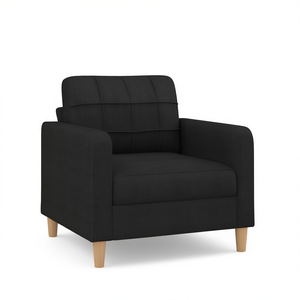 Black Fabric <b>Sofa</b> Chair 100% Polyester Tufted Back Wood <b>Legs</b> Contemporary Living Room Chair - Product Image 1