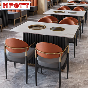 Ensemble de marmites pour <span class=keywords><strong>barbecue</strong></span> sans fumée de style coréen <span class=keywords><strong>avec</strong></span> chaises de <span class=keywords><strong>table</strong></span> à manger intégrées Matériau métallique durable pour restaurant hôtel - Product Image 3