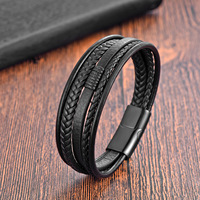 Bracelet en cuir véritable pour hommes de Style simple fermoir en acier inoxydable classique multicouche tresse bracelet hommes femmes bijoux cadeau