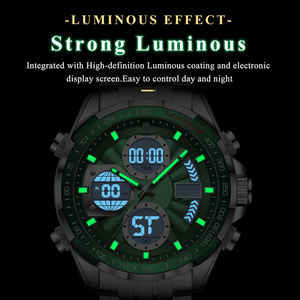 Reloj de Pulsera Deportivo de Moda Poedagar E108 para Hombre, Correa de Acero Inoxidable, Cuarzo, Analógico Digital, LED, Resistente al Agua, Manecillas Luminosas - Product Image 3
