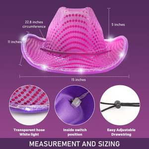 Sombrero Vaquero Personalizado Unisex con Luces LED Rosas, Sombrero de Fiesta Occidental Blanco para Hombre y Mujer, Venta al Por Mayor - Product Image 3