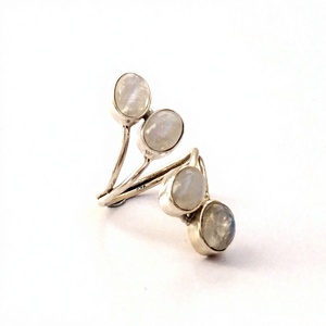 Anillo de piedra lunar ajustable para mujer, 8mm, hecho a mano, Plata de Ley 925, 6 piedras, forma ovalada - Product Image 2