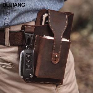 Dujiang Genuine <b>Leather</b> Phone Bag Men Vertical Multifunctional Belt Waist Bag With <b>Key</b> <b>Chain</b> Holder - Product Image 1