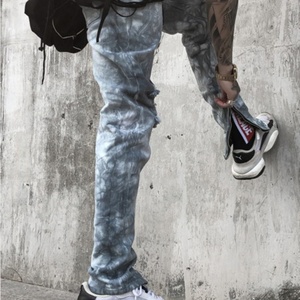 Pantalones Vaqueros Ajustados de Moda para Hombre, Lavados, con Abertura y Cremallera, de Tiro Alto, Rotos, Estilo Mom, Tie Dye, Apilados - Product Image 5