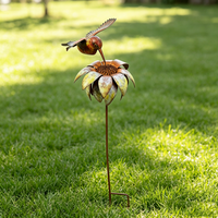 Décoration de jardin en métal décoratif, motif colibri et tournesol, effet rouillé, pour extérieur, pelouse, allée, jardin, ornement de cour