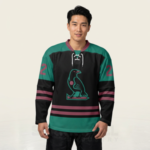 Jersey de Hockey sobre Hielo Personalizado Unisex, Rayas Negras, Verdes y Rosas, Manga Larga, Sublimado, Absorbe la Humedad, Ropa Deportiva - Product Image 1