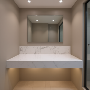 Encimera de Baño Rectangular de Piedra Sintética Carrara Blanca, Pulida, Moderna - Product Image 2