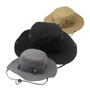 Men's Tactical Bucket Hat Climbing Hunting Sun Visor Sports Cap Wide Brim Fisherman's Hat With Windproof Rope