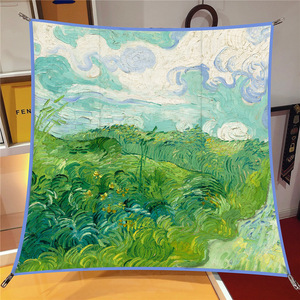 <span class=keywords><strong>Marca</strong></span> de lujo <span class=keywords><strong>Van</strong></span> <span class=keywords><strong>Gogh</strong></span> pintura al óleo cabeza Hijab chal bufanda estilo China 90cm bufanda de seda de sarga para mujer Bandana bufanda cuadrada - Product Image 1