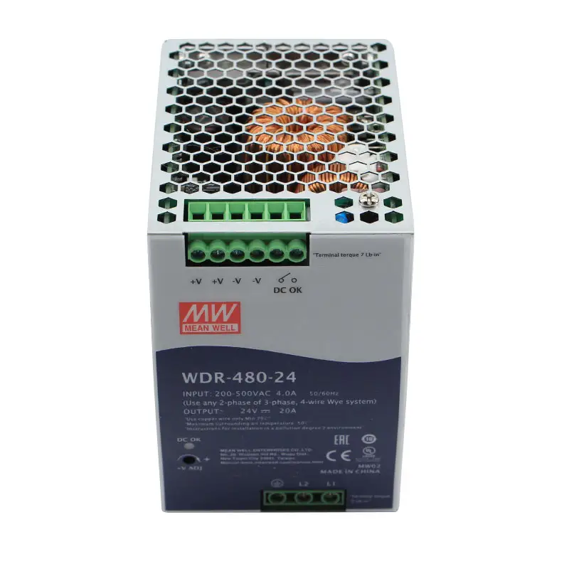 Mean Well WDR-480-24 24 Volts Dc Power Supply fazendo a máquina CurrentvReding Din Relay Power Supply