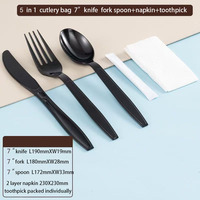 MOQ 50set 7 "alat makan sekali pakai set 5 in 1 sendok Takeaway pisau garpu serbet set tusuk gigi 7 Inch mengambil set alat makan