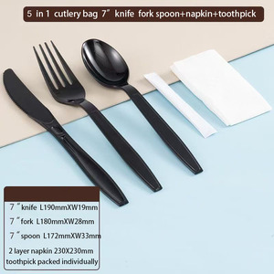 MOQ 50Sets 7 "Einweg besteck Set 5 in 1 Imbiss löffel Messer Gabel Serviette Zahnstocher Set 7 Zoll Take-out Besteck Sets - Product Image 2