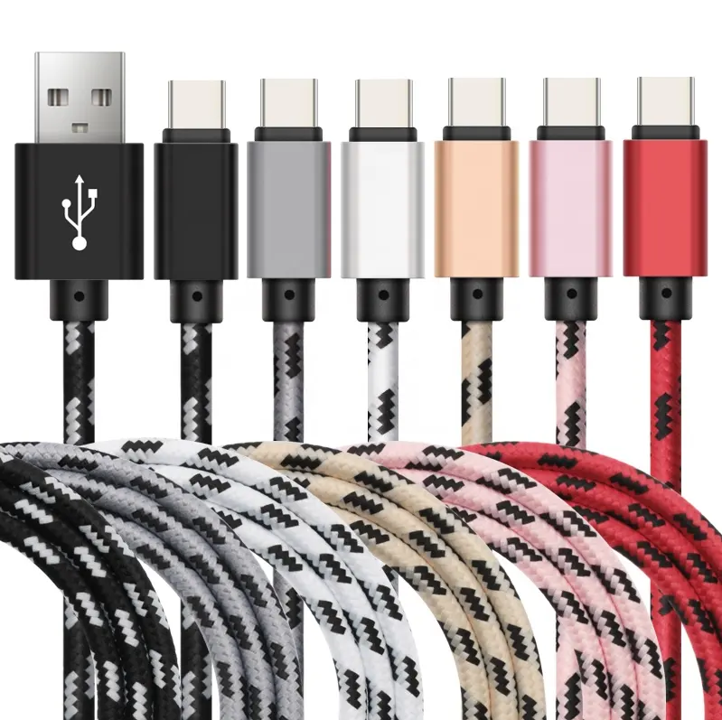 Wholesale usb Cable 1メートル2メートル3メートルNylon Braided Cell Phone USB Micro Data Charger高速Cable Type C Cable