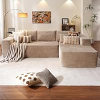 Modern Cloud Sectional Couch, Beige Corduroy Compressed <b>Sofa</b> with L-Shape Chaise for Living Room Apartment - Product Image 5