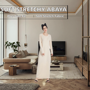 Robe Abaya Simple et Confortable en Polyester Extensible Grande Taille pour Femme Musulmane de Dubaï, Manches Longues, avec Sous-robe Intégrée - Product Image 2