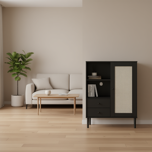 Highboard Living Room Cabinet Black Solid Pine Wood 2 <b>Drawers</b> 2 <b>Shelves</b> Modern Storage Furniture - Product Image 2