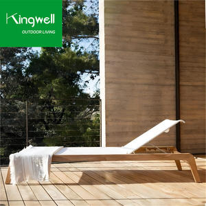 كرسي استلقاء خشبي قابل للتعديل من خشب الساج مع شبكة مقاومة للماء - مقاوم للأشعة فوق البنفسجية وتصميم عصري محمول للشاطئ والحديقة وحمام السباحة - Product Image 1