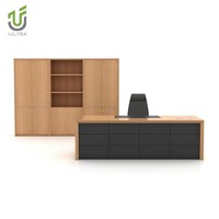 Bureau de direction moderne de luxe IULTRA avec bibliothèque et étagère, 3 tiroirs, poste de travail, espace de travail à domicile