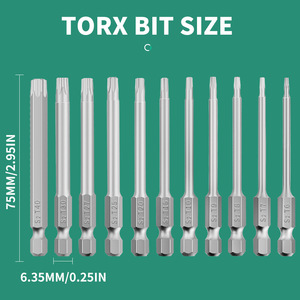 Guest Quality Torx Bit Set 75mm T6 T40 S2 Alloy Steel <b>Precision</b> <b>Screwdriver</b> Bits 11 Pc - Product Image 1