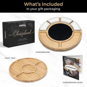 Bamboo <b>Cheese</b> Board With <b>Knife</b> <b>Set</b> Round Cutting Board For Serving And Snacking Durable Food Safe - Product Image 3