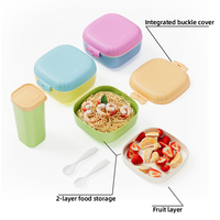 Boîte à lunch en plastique de 750 ml avec couvercle en plastique, anti-fuite, 2 couches, réchauffable au micro-ondes, pour enfants et adultes