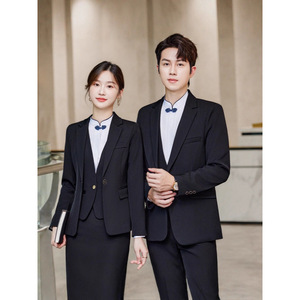 Unisex Black Long Sleeve Suit Jacket Shirt Vest Pants Skirt Anti Wrinkle Business Suits For Commute Adult Worsted Fabric - Product Image 1