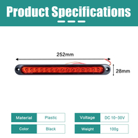 Feu arrière à LED JDA ultra-plat noir 252 mm 10 à 30 V CC, feu stop rouge ECE pour remorque, camping-car, caravane, camion, caravane de voyage
