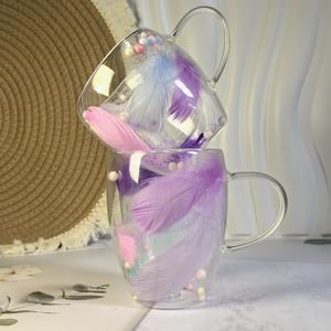 Tasses à café en verre borosilicaté à double paroi, motif plume, pour camping, en boîte blanche, accessoires en verre floral – Grande Vente - Product Image 5