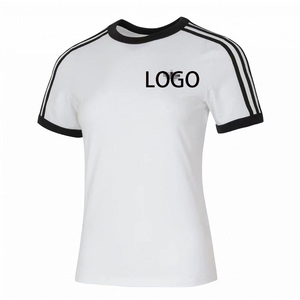 T-shirt a maniche corte da donna in tessuto Sorona a righe, personalizzabile con LOGO, traspirante, per l'estate 2026, modello per <span class=keywords><strong>coppia</strong></span> - Product Image 1