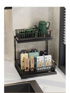 Hua Cheng Spice Rack Carbon Steel Modern Kitchen Storage Organizer Durable Easy Clean Shelf For <b>Under</b> Sink Use - Product Image 4