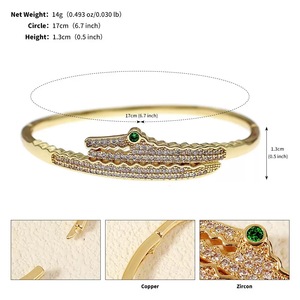Bracelets pour femmes en cuivre incrusté de zircon, plaqué or 18 carats, motif animal européen et américain, design crocodile tendance, écologique, cadeau - Product Image 6